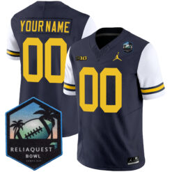 Custom Michigan Wolverines Football ReliaQuest Bowl Alternate Navy Jersey - All Stitched