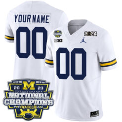 Custom Michigan Wolverines Football 2023 CFP National Championship White Jersey - All Stitched