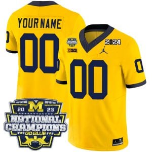 Custom Michigan Wolverines Football 2023 CFP National Championship Maize Jersey - All Stitched