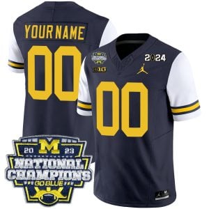 Custom Michigan Wolverines Football 2023 CFP National Championship Alternate Navy Jersey - All Stitched