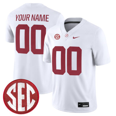 Custom Alabama Crimson Tide Football White Game Jersey w/ SEC Patch - All Stitched