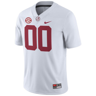 Alternative view of Custom Alabama Crimson Tide Football White Game Jersey w/ SEC Patch - All Stitched