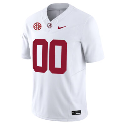 Alternative view of Custom Alabama Crimson Tide Football White Jersey w/ SEC Patch - All Stitched