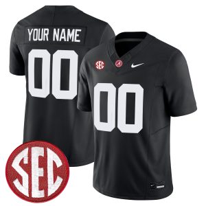 Custom Alabama Crimson Tide Football Black Jersey w/ SEC Patch - All Stitched