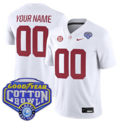 Custom Alabama Crimson Tide Football Cotton Bowl White Game Jersey - All Stitched