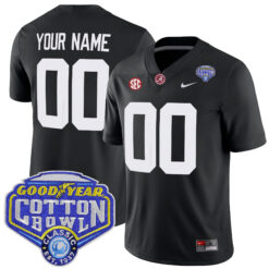 Custom Alabama Crimson Tide Football Cotton Bowl Black Game Jersey - All Stitched