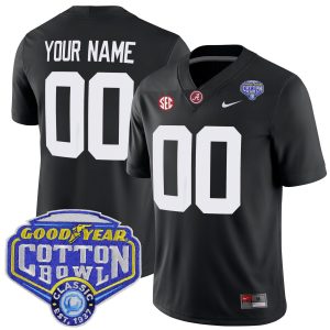 Custom Alabama Crimson Tide Football Cotton Bowl Black Game Jersey - All Stitched