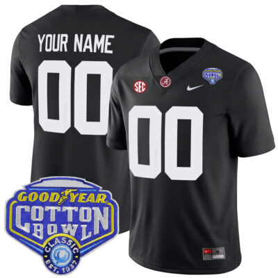 Custom Alabama Crimson Tide Football Cotton Bowl Black Game Jersey - All Stitched