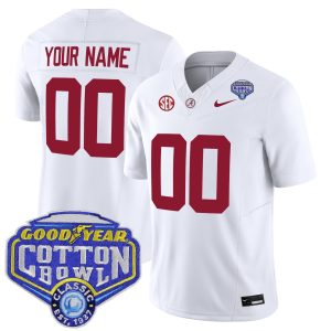 Custom Alabama Crimson Tide Football Cotton Bowl White Jersey - All Stitched
