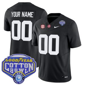 Custom Alabama Crimson Tide Football Cotton Bowl Black Jersey - All Stitched