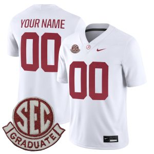 Custom Alabama Crimson Tide Football White Game Jersey w/ SEC Graduate Patch - All Stitched