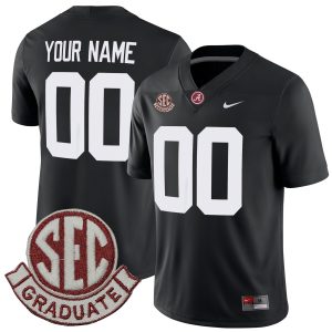 Custom Alabama Crimson Tide Football Black Game Jersey w/ SEC Graduate Patch - All Stitched