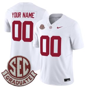 Custom Alabama Crimson Tide Football White Jersey w/ SEC Graduate Patch - All Stitched