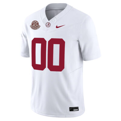 Alternative view of Custom Alabama Crimson Tide Football White Jersey w/ SEC Graduate Patch - All Stitched