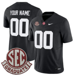 Custom Alabama Crimson Tide Football Black Jersey w/ SEC Graduate Patch - All Stitched