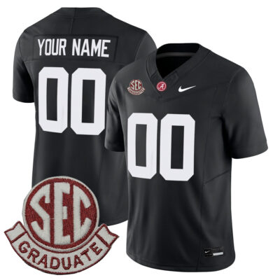 Custom Alabama Crimson Tide Football Black Jersey w/ SEC Graduate Patch - All Stitched