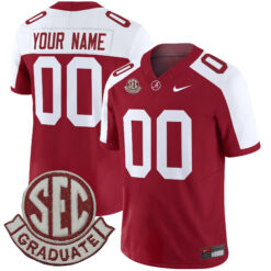Custom Alabama Crimson Tide Football Alternate Crimson Jersey w/ SEC Graduate Patch - All Stitched