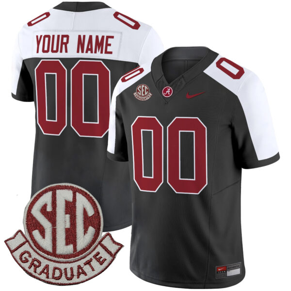 Custom Alabama Crimson Tide Football Alternate Black Jersey w/ SEC Graduate Patch - All Stitched