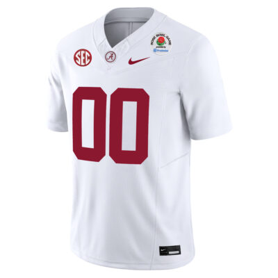 Alternative view of Custom Alabama Crimson Tide Football Rose Bowl White Jersey - All Stitched