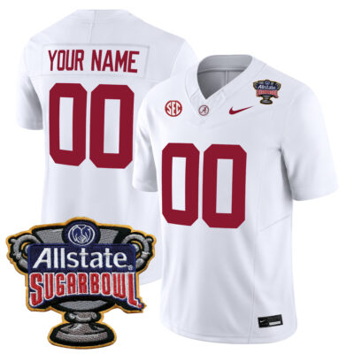 Custom Alabama Crimson Tide Football Sugar Bowl White Jersey - All Stitched