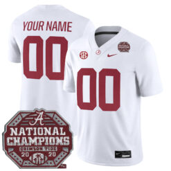Custom Alabama Crimson Tide Football 2020 CFP National Championship White Game Jersey - All Stitched