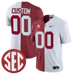 Custom Alabama Crimson Tide Football Crimson White Split Jersey w/ SEC Patch - All Stitched