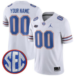 Custom Florida Gators Football White Away Jersey w/ SEC Patch - All Stitched