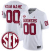 Custom Oklahoma Sooners Football White Away Game Jersey w/ SEC Patch - All Stitched