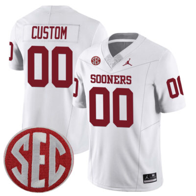 Custom Oklahoma Sooners Football White Jersey w/ SEC Patch - All Stitched