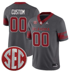 Custom Oklahoma Sooners Football Grey Jersey w/ SEC Patch - All Stitched