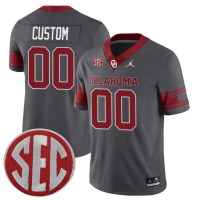 Custom Oklahoma Sooners Football Grey Jersey w/ SEC Patch - All Stitched