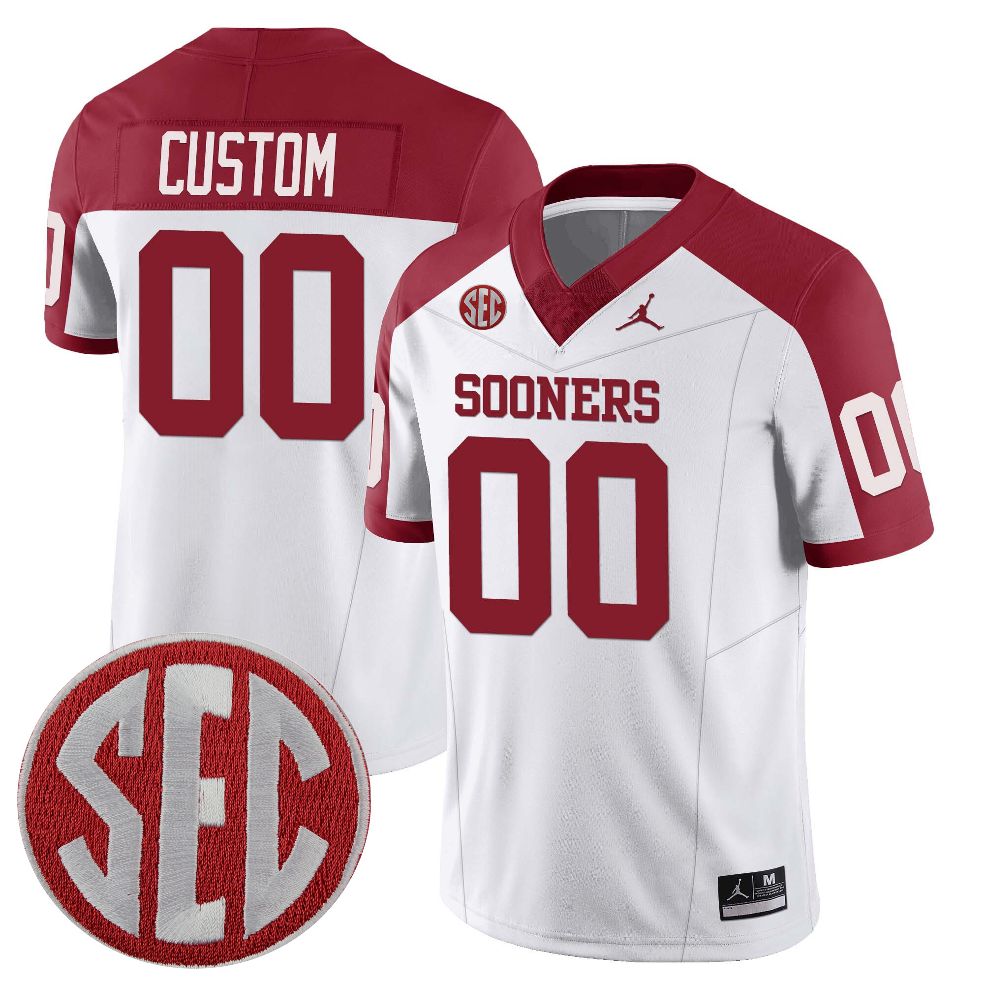 Custom Oklahoma Sooners Football Alternate White Jersey w/ SEC Patch - All Stitched