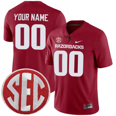 Custom Arkansas Razorbacks Football Cardinal Home Jersey w/ SEC Patch - All Stitched