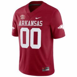 Alternative view of Custom Arkansas Razorbacks Football Cardinal Game Jersey w/ SEC Patch - All Stitched