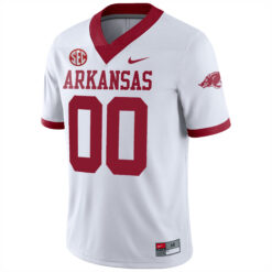 Alternative view of Custom Arkansas Razorbacks Football White Game Jersey w/ SEC Patch - All Stitched