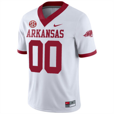 Alternative view of Custom Arkansas Razorbacks Football White Game Jersey w/ SEC Patch - All Stitched