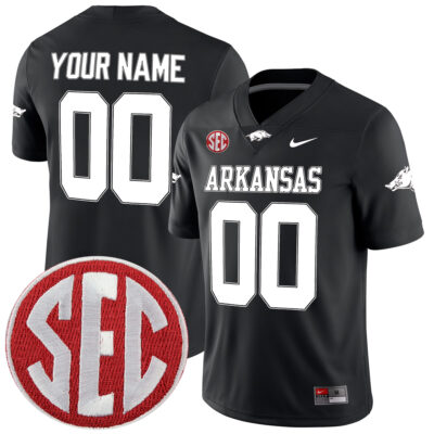 Custom Arkansas Razorbacks Football Black Game Jersey w/ SEC Patch - All Stitched