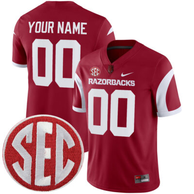 Custom Arkansas Razorbacks Football Cardinal Alternate Game Jersey w/ SEC Patch - All Stitched