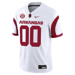Alternative view of Custom Arkansas Razorbacks Football White Alternate Game Jersey w/ SEC Patch - All Stitched