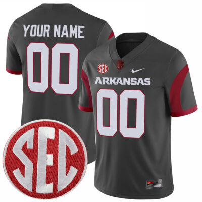 Custom Arkansas Razorbacks Football Anthracite Alternate Game Jersey w/ SEC Patch - All Stitched