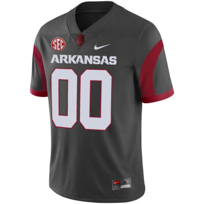Alternative view of Custom Arkansas Razorbacks Football Anthracite Alternate Game Jersey w/ SEC Patch - All Stitched