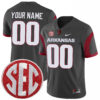 Custom Arkansas Razorbacks Football Anthracite Alternate Jersey w/ SEC Patch - All Stitched