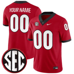 Custom Georgia Bulldogs Football Red Game Jersey w/ SEC Patch - All Stitched