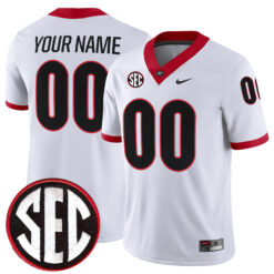 Custom Georgia Bulldogs Football White Game Jersey w/ SEC Patch - All Stitched