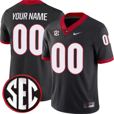 Custom Georgia Bulldogs Football Black Game Jersey w/ SEC Patch - All Stitched