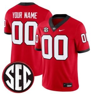 Custom Georgia Bulldogs Football Red Home Game Jersey w/ SEC Patch - All Stitched