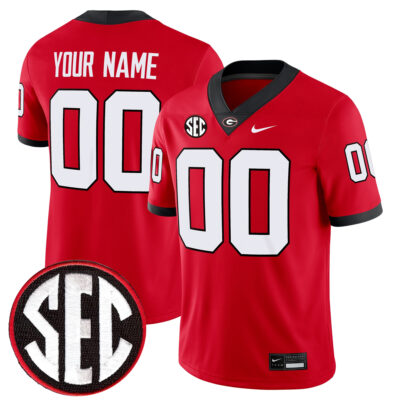 Custom Georgia Bulldogs Football Red Home Game Jersey w/ SEC Patch - All Stitched