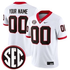 Custom Georgia Bulldogs Football White Away Game Jersey w/ SEC Patch - All Stitched