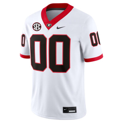 Alternative view of Custom Georgia Bulldogs Football White Away Game Jersey w/ SEC Patch - All Stitched