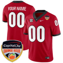 Custom Georgia Bulldogs Football Orange Bowl Red Game Jersey - All Stitched